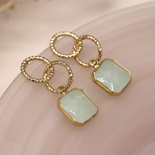 Golden Textured Hoops with Aqua Stone Earrings by Peace of Mind